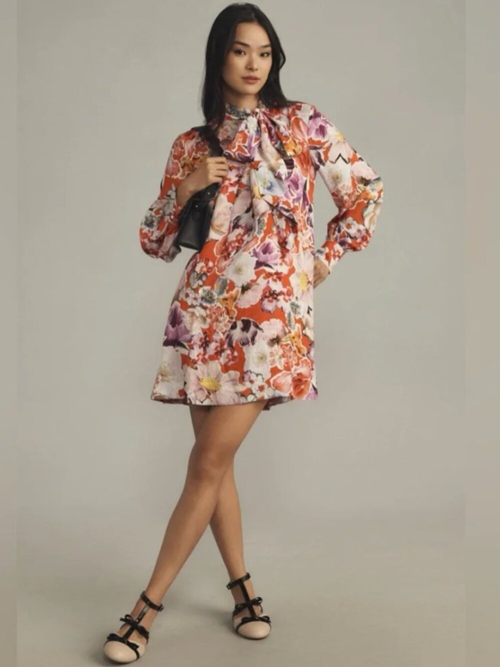 Anthropologie The Caroline Tie-Neck Mini Dress by Maeve Floral Multicolor Dress - Picture 2 of 5